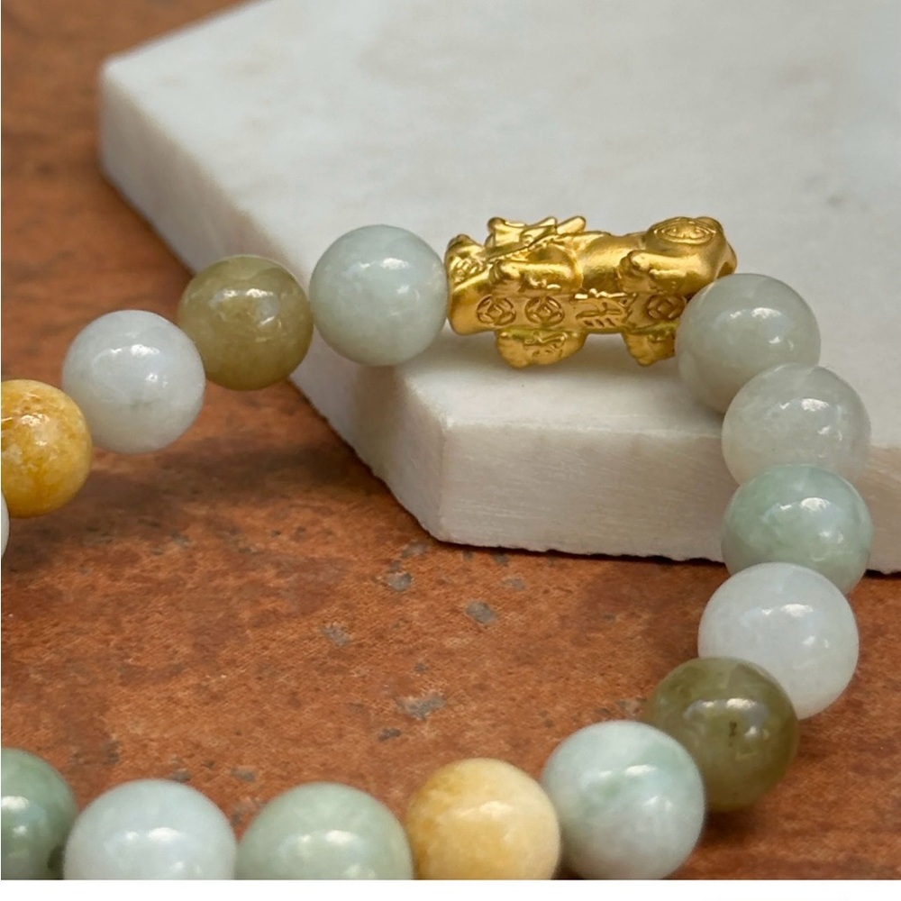 #1121**Yellow Gold Plated Dragon Beaded Bracelet - Picture 5 of 5